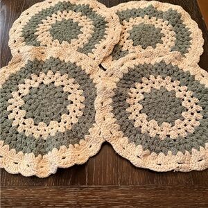 Handcrafted Crochet Placemats - Sage Green and Cream